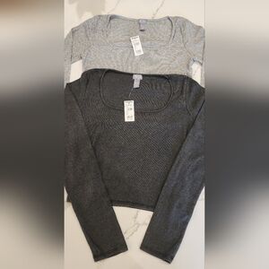 2 NWT Tilly's Light and Dark Gray Square Neck Cropped Ribbed Tops